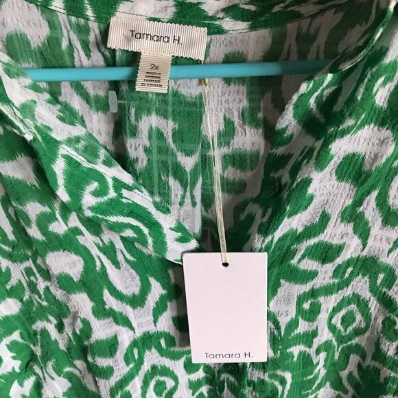 Tamara H. blouse Top green plus SZ 2X New with tags buttons ties New with tags - Picture 4 of 4